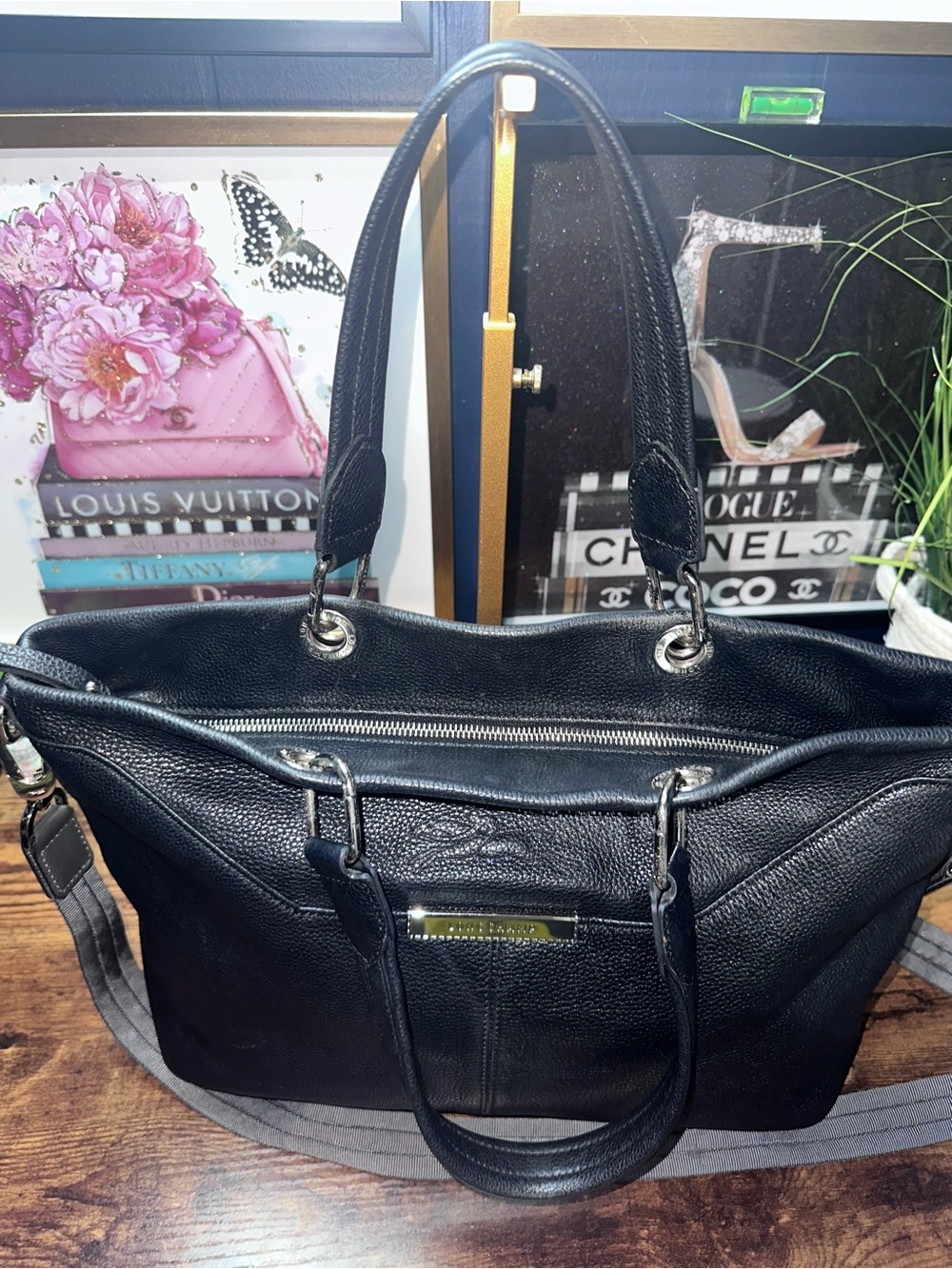 Longchamp Black Pebbled Leather Tote Bag - Picture 8 of 15